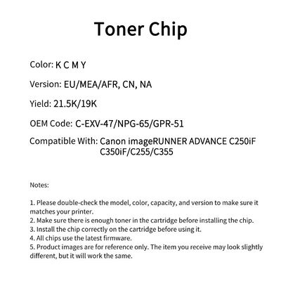 Compatible NPG-65 Toner Chip original size For imageRUNNER ADVANCE C250iF NPG65