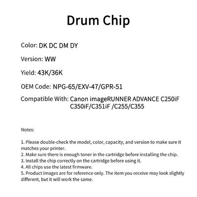 Compatible EXV 47 Drum Chip For Canon imageRUNNER ADVANCE C250iF C350iF C351iF