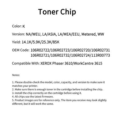 Compatible 106R02722 Toner Chip For Xerox Phaser 3610 WorkCentre 3615 3655Drum
