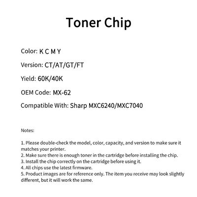 Compatible MX 62 Toner Chip For Sharp MXC6240 MXC7040