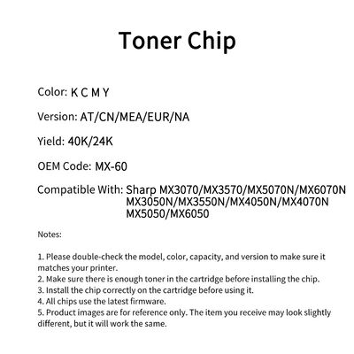 Compatible MX 60 TONER CHIP For Sharp MX3070 MX3570 MX5070N MX6070N MX3050N