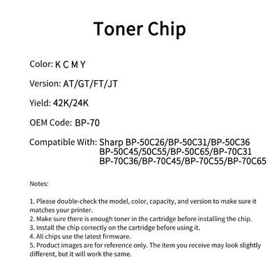 Compatible BP 70 Toner Chip For Sharp BP 50C26 BP 50C31 BP 50C36