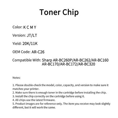 Compatible AR C26 Toner Chip For Sharp AR BC260P AR BC262 AR BC160