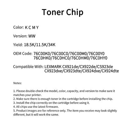 Compatible 76C00K0Toner Chip For LEXMARK CS921 CS923 CX920 CX921 CX922