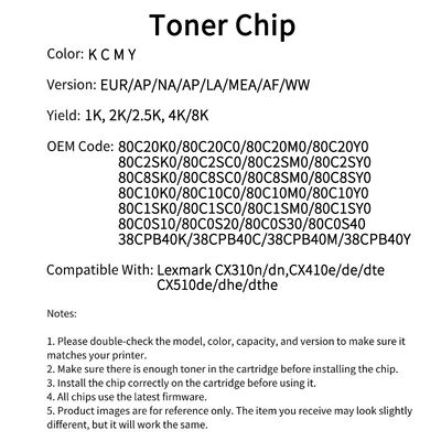 Lexmark 80C20K0 chip CX310n/CX410e/CX510de