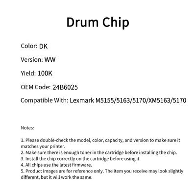 Compatible 24B6025 Drum Chip For Lexmark M5155 5163 5170