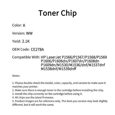 Compatible CE278A Toner Chip For HP LaserJet P1566 P1567 P1568 P1569 P1606 P1606dn
