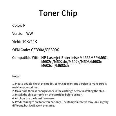 Compatible CE390A Toner Chip For HP Laserjet Enterprise M4555MFP M601