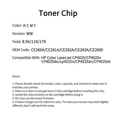 Compatible CE260A Toner Chip For HP Color LaserJet CP4025 CP4025n CP4025dn