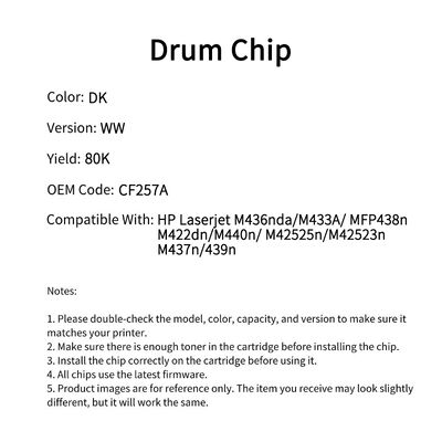Compatible CF257A Drum Chip For HP Laserjet M436nda M433A MFP438n