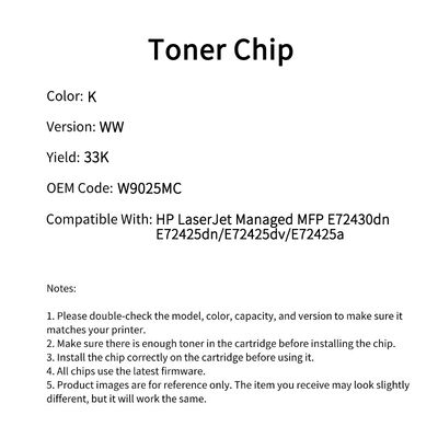Compatible W9025MC Toner Chip For HP LaserJet Managed MFP E72430dn E72425dn E72425dv