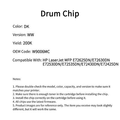 Compatible W9006MC Drum Chip For HP LaserJet MFP E72625DN E72630DN E72530DN