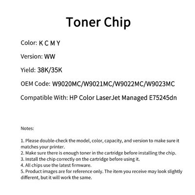 Compatible with HP W9020MC chip Color LaserJet Managed E75245dn