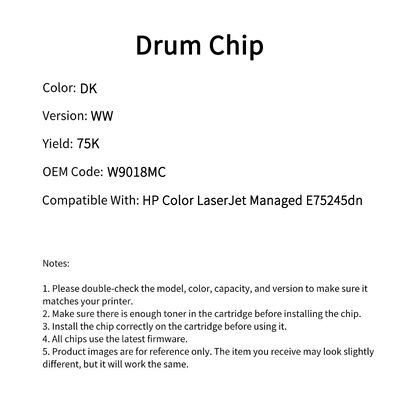 Compatible W9018MC Drum Chip For HP Color LaserJet Managed E75245dn