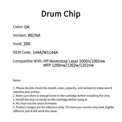 Compatible 144A W1144A Drum Chip For HP Neverstop Laser 1000n 1001nw