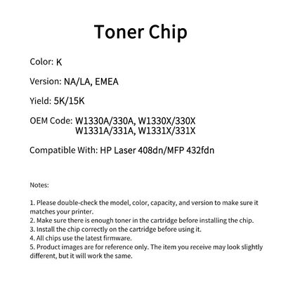 Compatible W1330A 330A Toner Chip For HP Laser 408dn MFP 432fdn