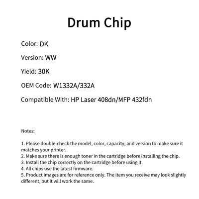 Compatible W1332A 332A Drum Chip For HP Laser 408dn MFP 432fdn