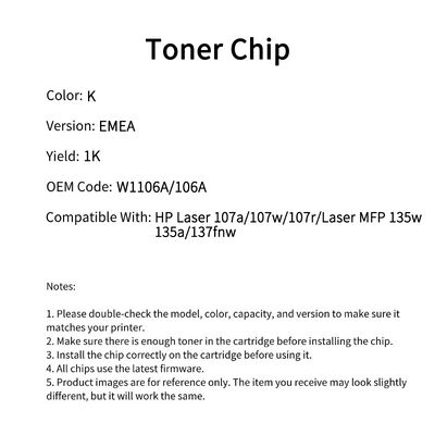 Compatible W1106A 106A Toner Chips For HP Laser 107a 107w 107r