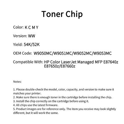 Compatible W9050MC Toner Chip For HP Color LaserJet Managed MFP E87640z E87650z