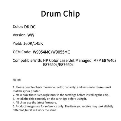 Compatible W9054MC Drum Chip For HP Color LaserJet Managed MFP  E87640z E87650z