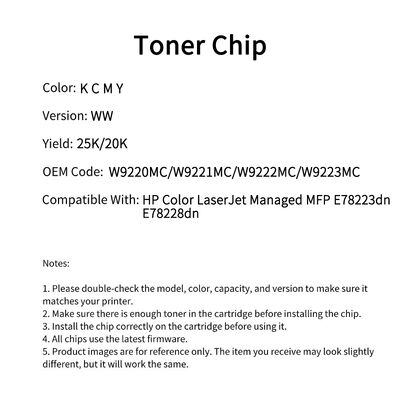 Compatible W9220MC Toner Chip HP Color LaserJet Managed MFP E78223dn E78228dn