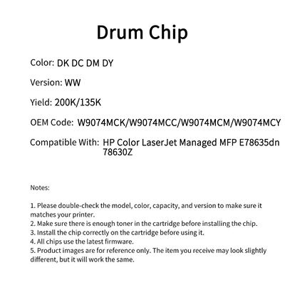 Compatible W9074MC Drum Chip For HP Color LaserJet Managed MFP  E78635dn 78630Z