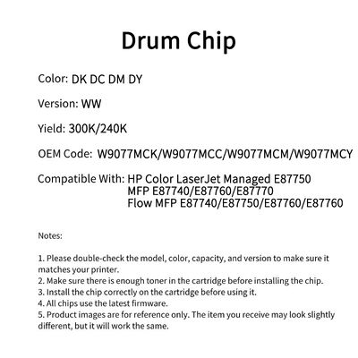 Compatible W9077MC Drum Chip HP Color LaserJet Managed E87750 MFP E87740 E87760