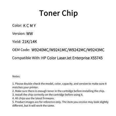 Compatible W9240MC Toner Chip For HP LaserJet Enterprise X55745