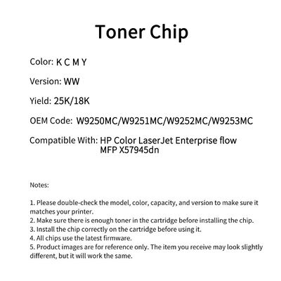 Compatible W9250MC Toner Chip For HP Color LaserJet Enterprise flow MFP X57945dn