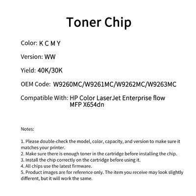 Compatible W9260MC Toner Chip HP Color LaserJet Enterprise flow MFP X654dn