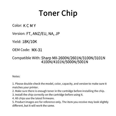 Compatible with Sharp MX-31 chip MX-2600N/2601N/3100N/3101N