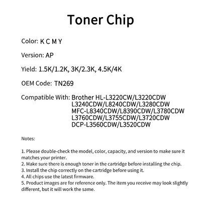 Compatible TN269 Toner Chip For Brother HL-L3220CW L3220CDW