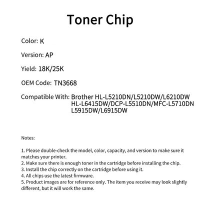 Compatible TN3668 Toner Chip For Brother HL-L5210DN L5210DW
