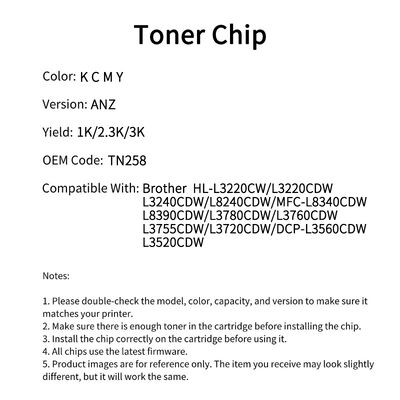 Compatible with Brother TN258 chip HL-L3220CW/L3220CDW